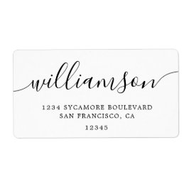 Minimalistisch retouradres van witscriptfamilie etiket