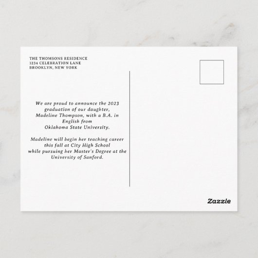 Minimalistisch  Retro Photo Afstuderen Briefkaart (Achterkant)