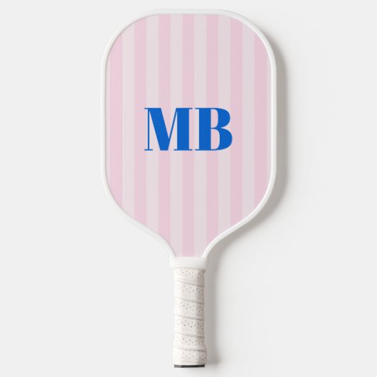 Minimalistisch retro roze blauw gestreept monogram pickleball paddle (Voorkant)