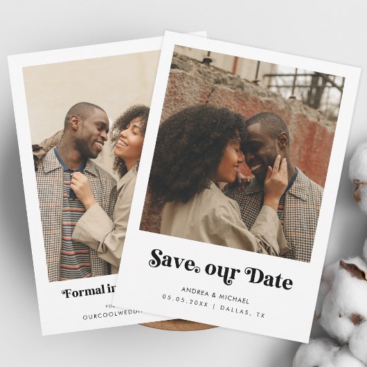 Minimalistisch Retro Script 2 Foto's Bruiloft Webs Save The Date