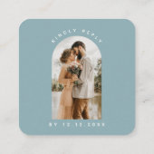 Minimalistisch robuuste blauwe Arch Qr-code RSVP C Informatiekaartje (Achterkant)