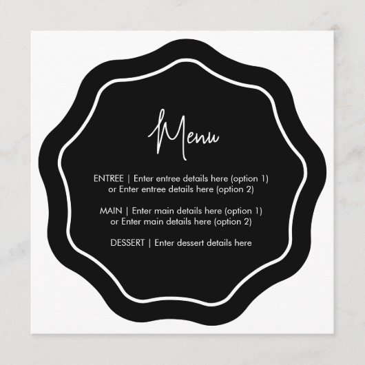 Minimalistisch ronddraaimenu zwart-wit menu (Voorkant)