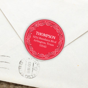 Minimalistisch rood bandana retouradreslabel ronde sticker