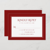 Minimalistisch rood en wit | Eenvoudige moderne mi RSVP Kaartje (Voorkant / Achterkant)