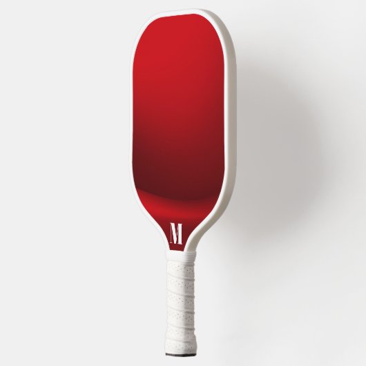 Minimalistisch Rood en Wit Modern Monogram Pickleball Paddle (Links)