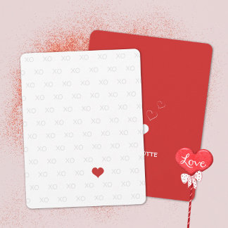 Minimalistisch rood en wit XO XO hart Valentijns Feestdagenkaart