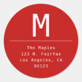 Minimalistisch rood retouradres ronde sticker (Voorkant)