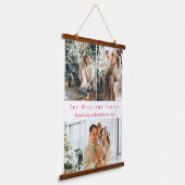 minimalistisch rood script 3 foto's collage famili hangend wandkleed (Gebogen)
