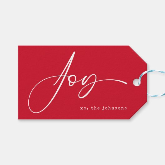 Minimalistisch rood script kerst cadeaulabel (Voorkant (Horizontaal))