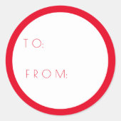 Minimalistisch rood van en naar kerstcadeau ronde sticker (Voorkant)