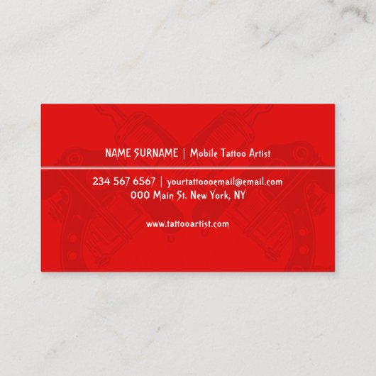Minimalistisch roodPistool Modern Tattoo Visitekaartje (Achterkant)