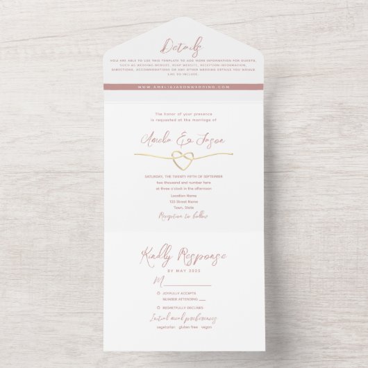 Minimalistisch Roos bruiloft All In One Uitnodiging (Binnen)