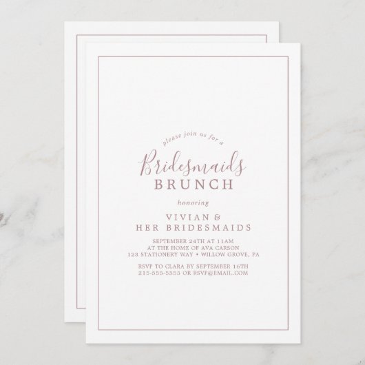 Minimalistisch Roos Gold Bridesmaids Brunch Uitnod Kaart (Voorkant / Achterkant)