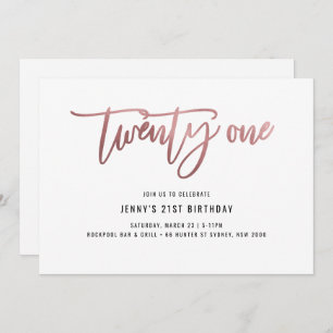 Minimalistisch Roos Gold Foil 21st Birthday Uitnod Kaart