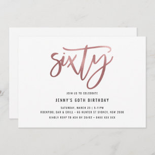 Minimalistisch Roos Gold Foil 60th Birthday Invita Kaart