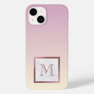 Minimalistisch Roos Gold Monogram Marble Paarse Om Case-Mate iPhone 14 Hoesje