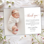 Minimalistisch Roos Gold Script Baby Foto Dank u Briefkaart