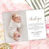 Minimalistisch Roos Gold Script Baby Foto Dank u Briefkaart