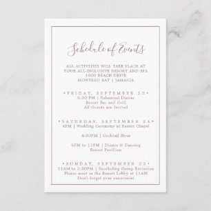 Minimalistisch Roos Gold Wedding Schedule of Event Informatiekaartje