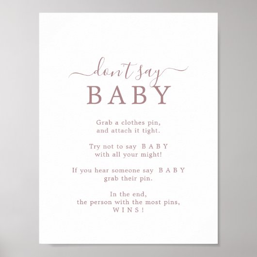 Minimalistisch Roos Gold Zeg geen Baby-spelcode Poster (Voorkant)