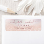 Minimalistisch roos gouden scriptbruiloft etiket (Insitu)