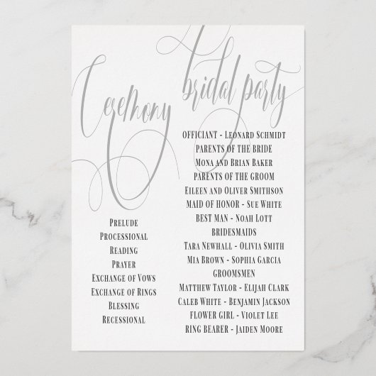 minimalistisch Roos gouden wit bruiloft programma (Achterkant)