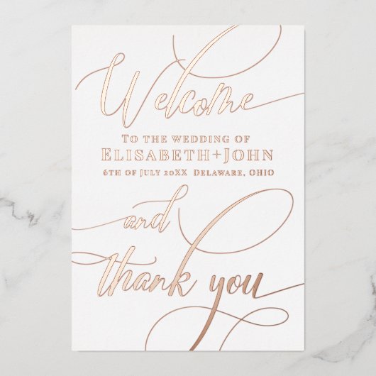 minimalistisch Roos gouden wit bruiloft programma (Voorkant)