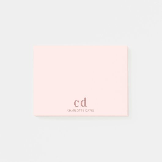 Minimalistisch roos goudmonogram zwart post-it® notes (Voorkant)
