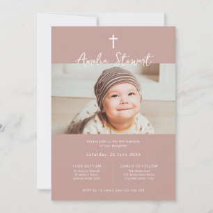 Minimalistisch roos roze foto doop doop kaart