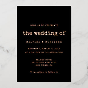 minimalistisch roos voor schrijfmachines folie uitnodiging