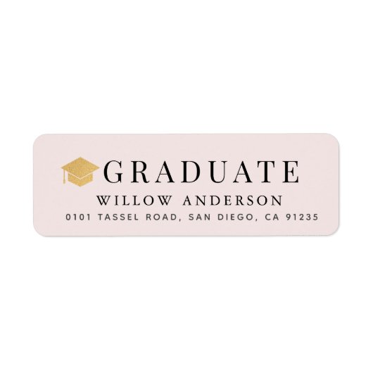 Minimalistisch roze adres Gold Gradup Cap Etiket (Voorkant)