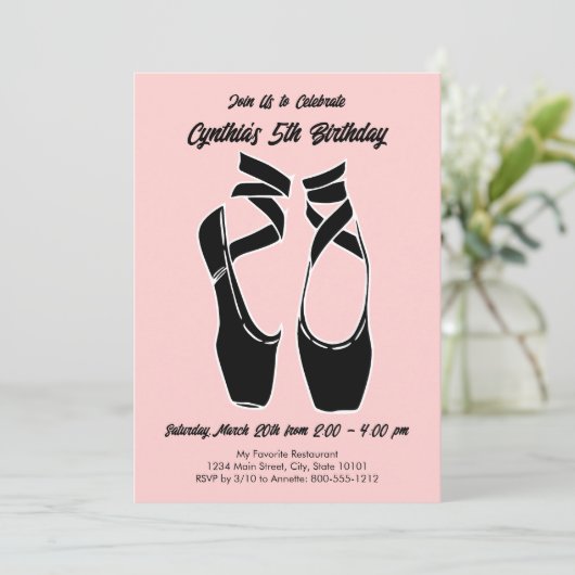 Minimalistisch roze ballet verjaardagsfeestje kaart (Staand voorkant)