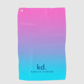 Minimalistisch Roze Blauw Gradiënt Monogram Golfhanddoek (Voorkant)