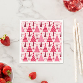 Minimalistisch roze en rode kerstbomen patroon servet