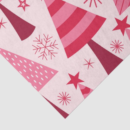 Minimalistisch roze en rode kerstbomen patroon tissuepapier (Detail)