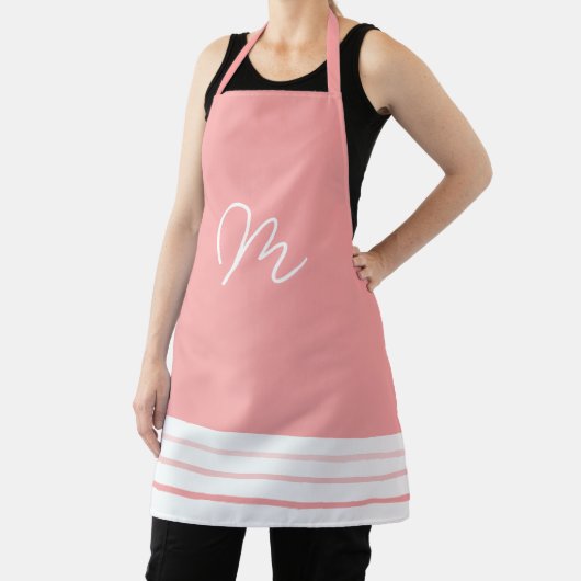 Minimalistisch Roze en Wit Monogram Schort (Insitu)