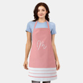 Minimalistisch Roze en Wit Monogram Schort (Gedragen)