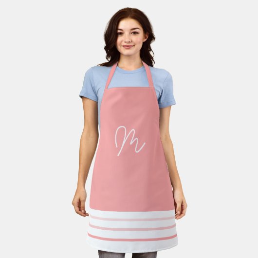 Minimalistisch Roze en Wit Monogram Schort (Gedragen)