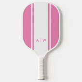 Minimalistisch Roze en Witte Streep Modern Monogra Pickleball Paddle (Voorkant)