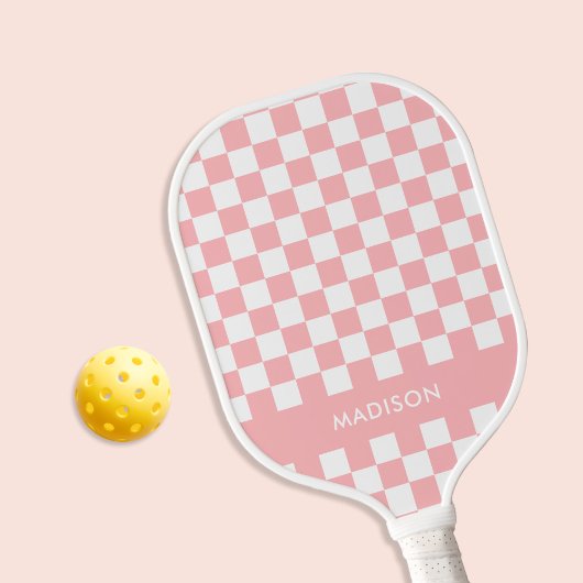 Minimalistisch roze geruit monogram pickleball paddle