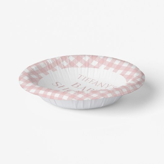 Minimalistisch roze geruite Baby shower Papieren Kommen (Gebogen)