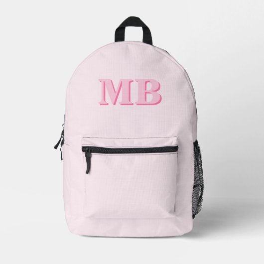 Minimalistisch Roze Modern Initiaal Monogram Bedrukte Rugzak (Voorkant)