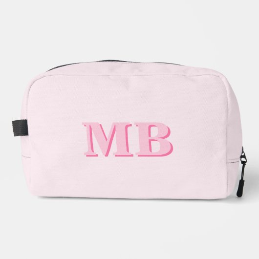 Minimalistisch Roze Modern Initiaal Monogram Toilettasje (Voorkant)