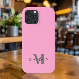 Minimalistisch roze monogram iPhone 13 pro max hoesje