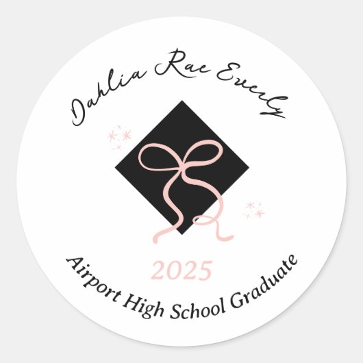 Minimalistisch roze Pet en boog Afstuderen Ronde Sticker (Voorkant)