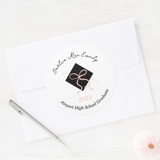 Minimalistisch roze Pet en boog Afstuderen Ronde Sticker (Envelop)