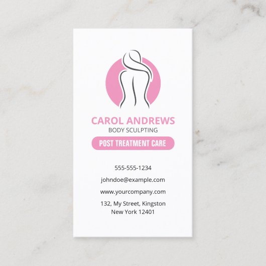 Minimalistisch roze pre/post behandeling lichaam b visitekaartje (Voorkant)