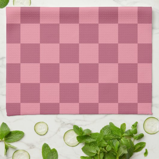 Minimalistisch roze schaakbordpatroon theedoek (Gevouwen)