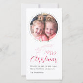 Minimalistisch roze schieten Star 1 Photo Script Feestdagenkaart (Voorkant)