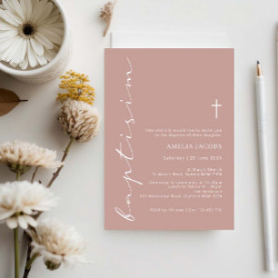 Minimalistisch Roze Script Baptisme Typografie Kaart